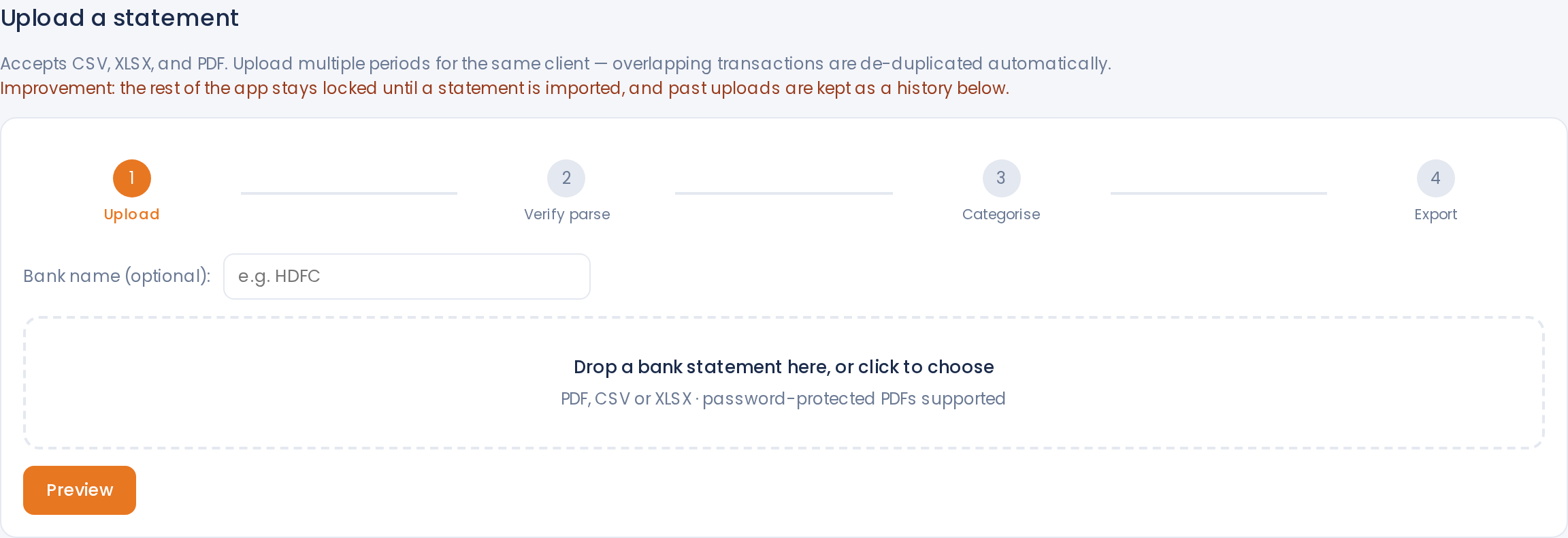 Upload — a guided 4-step import